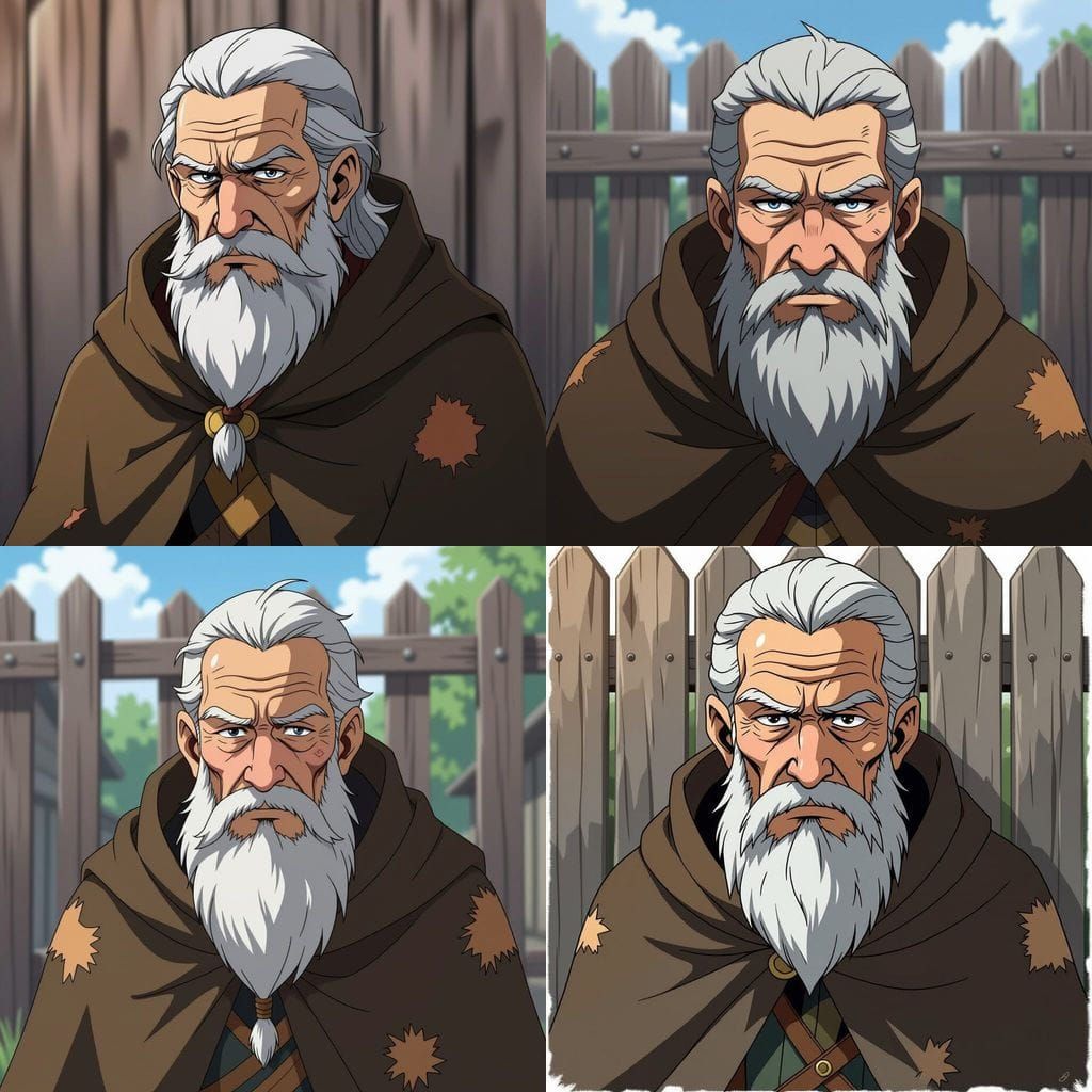 Elderly Villager in Shounen Anime Style