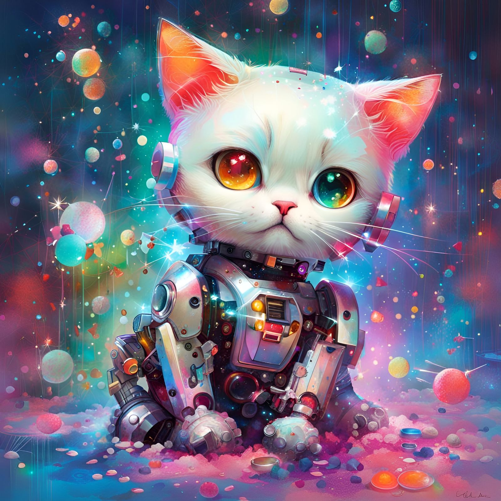 Cute Robot Kitten: Detailed Digital Photography