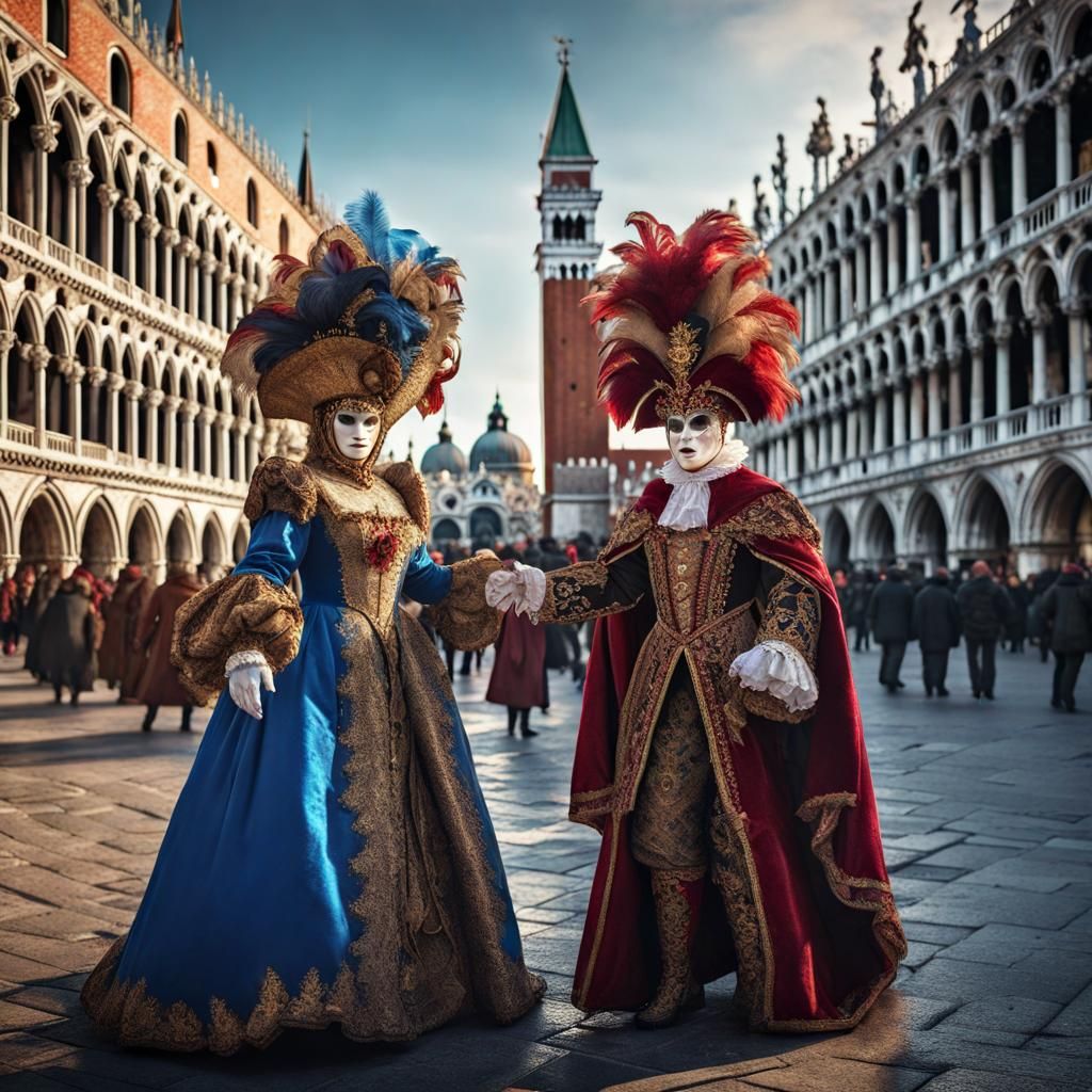 Venice Carnival in St. Mark's Square: Hyperrealistic Detail