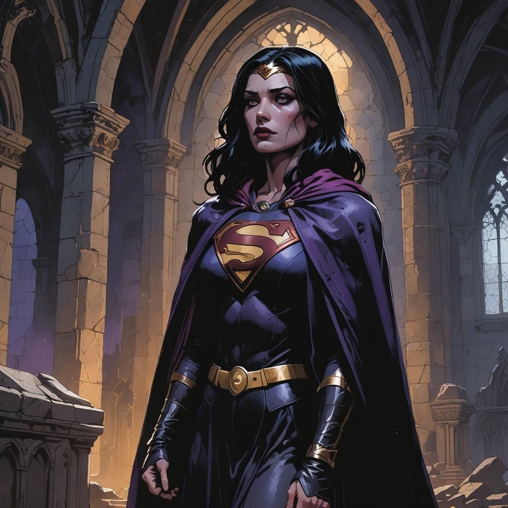 Brooding Gothic Supergirl in Ruined Church
