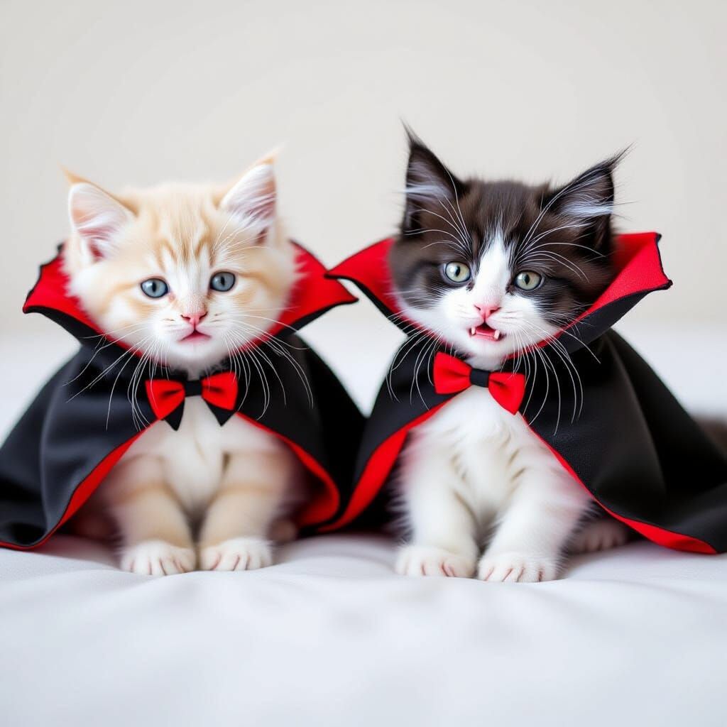 Adorable Vampire Kittens in Capes for Halloween