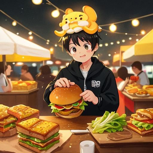 Juicy Burger Ready to Eat in Street Food Market