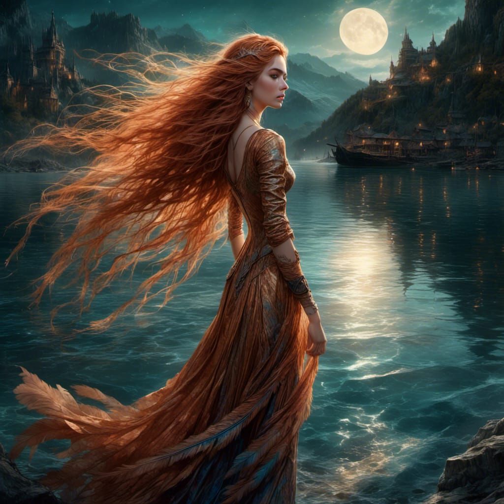 Bohemian Woman with Copper Hair Near Water
