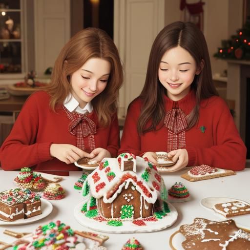 Children Building a Gingerbread House