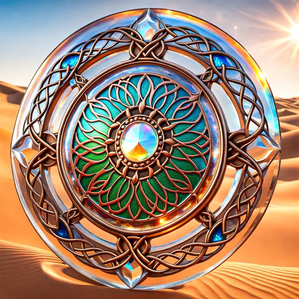 Prismatic Glass Celtic Shield in Desert Scene