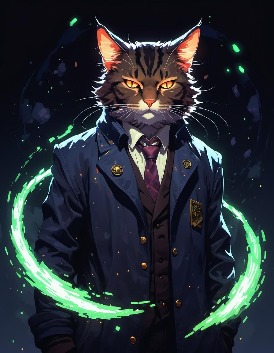 Anthropomorphic Cat Casting Magic in Pixel Art