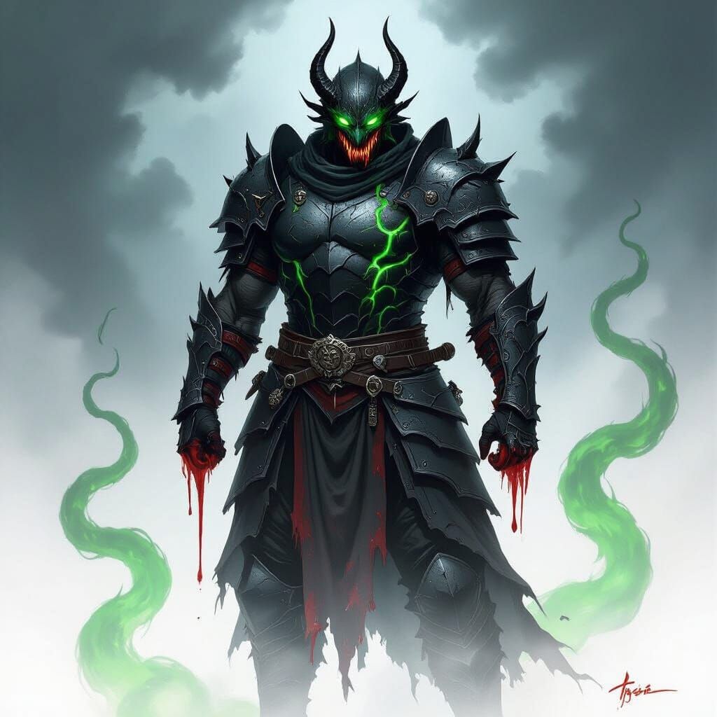 Fearsome Half-Dragon Warrior in Ominous Light