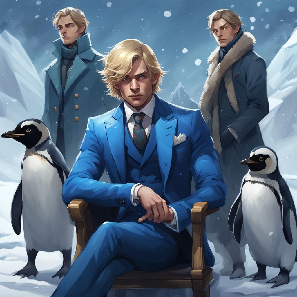 Icy Prince on Frozen Throne in Digital Art Style