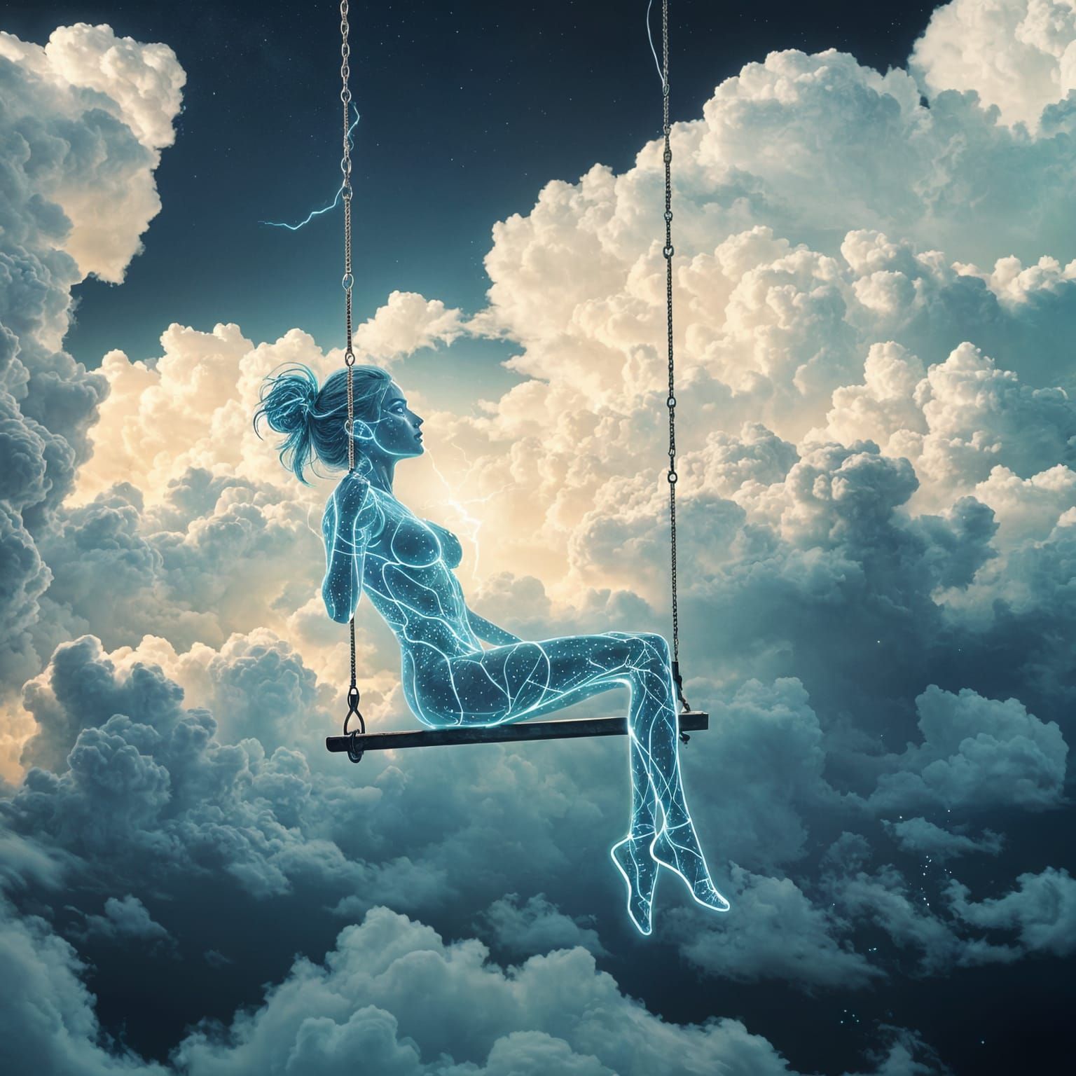 Electric Goddess on a Swing in the Sky