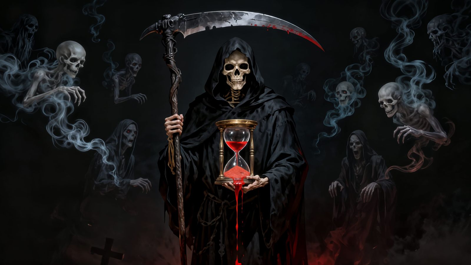 Grim Reaper With Blood Hourglass in Gothic Style