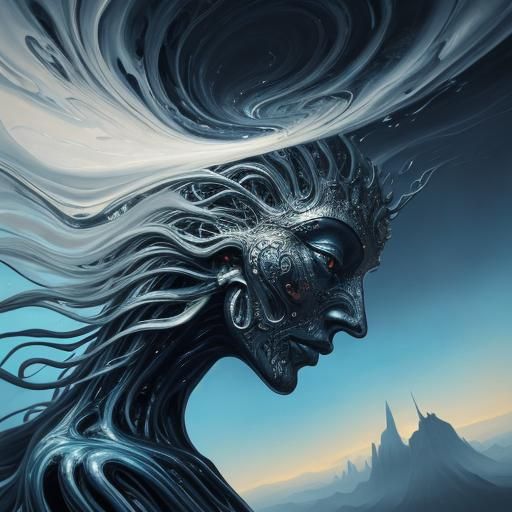 Surreal Humanoid Figure in Dreamlike Landscape