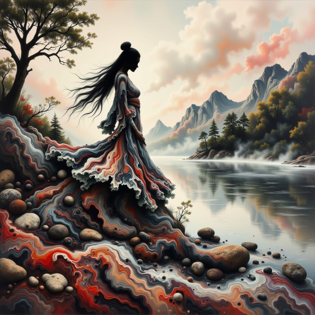 Female Samurai Vanishing, Fluid Art Painting