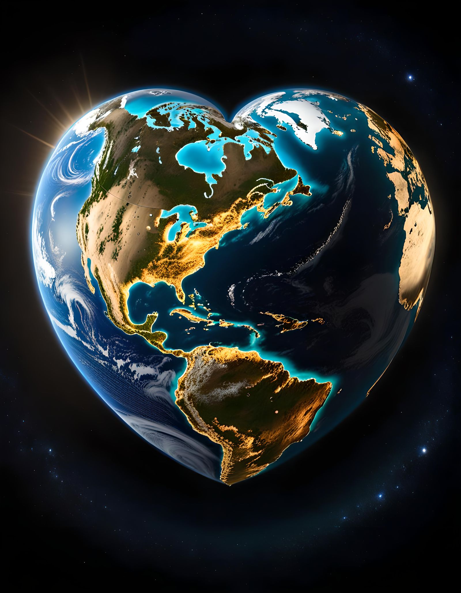 Earth Heart in Night Sky: A Stunning 3D Render