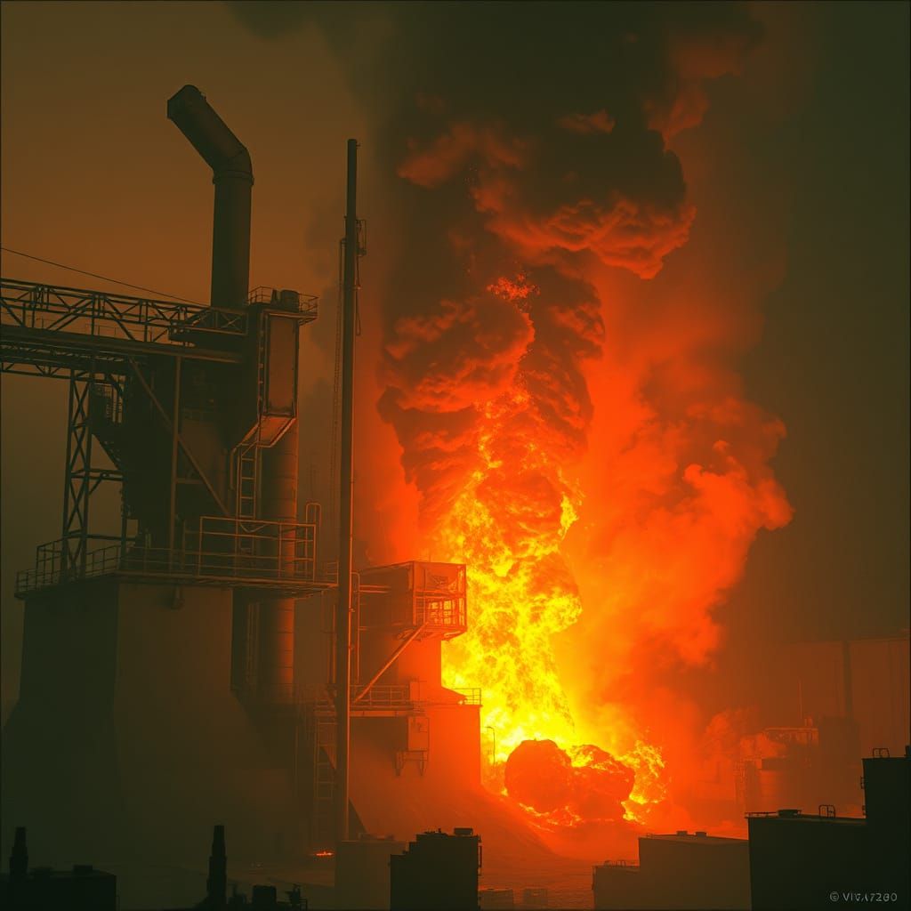Fiery Blast Furnace in Dystopian Industrial Style