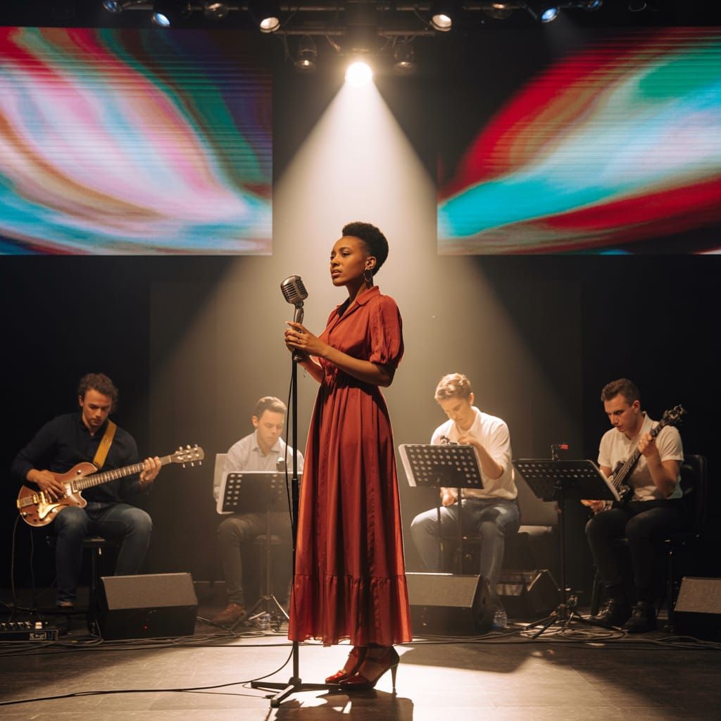Imany Live in Concert on Dimly Lit Stage