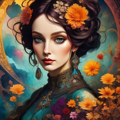 Fantasy Floating Archipelago in Art Nouveau Style