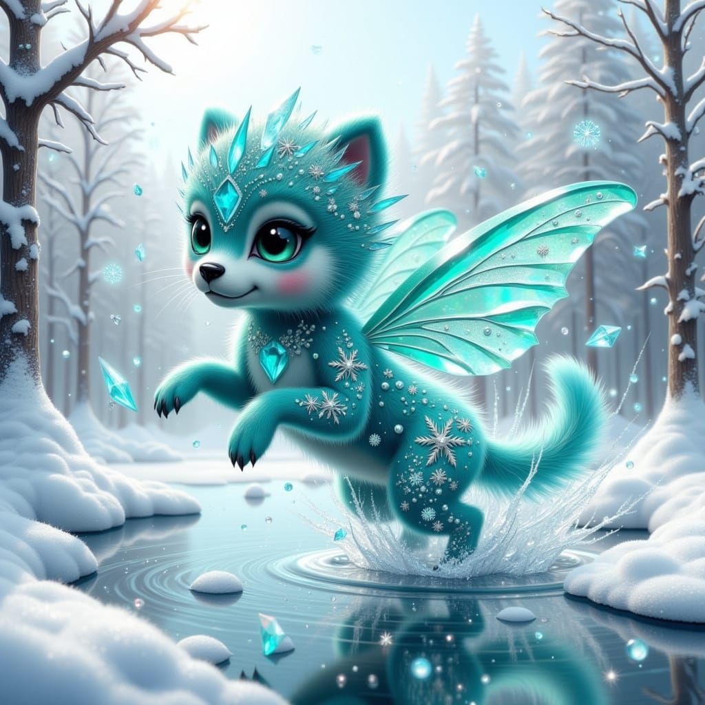 Crystal Puppy Leaps into Winter Wonderland