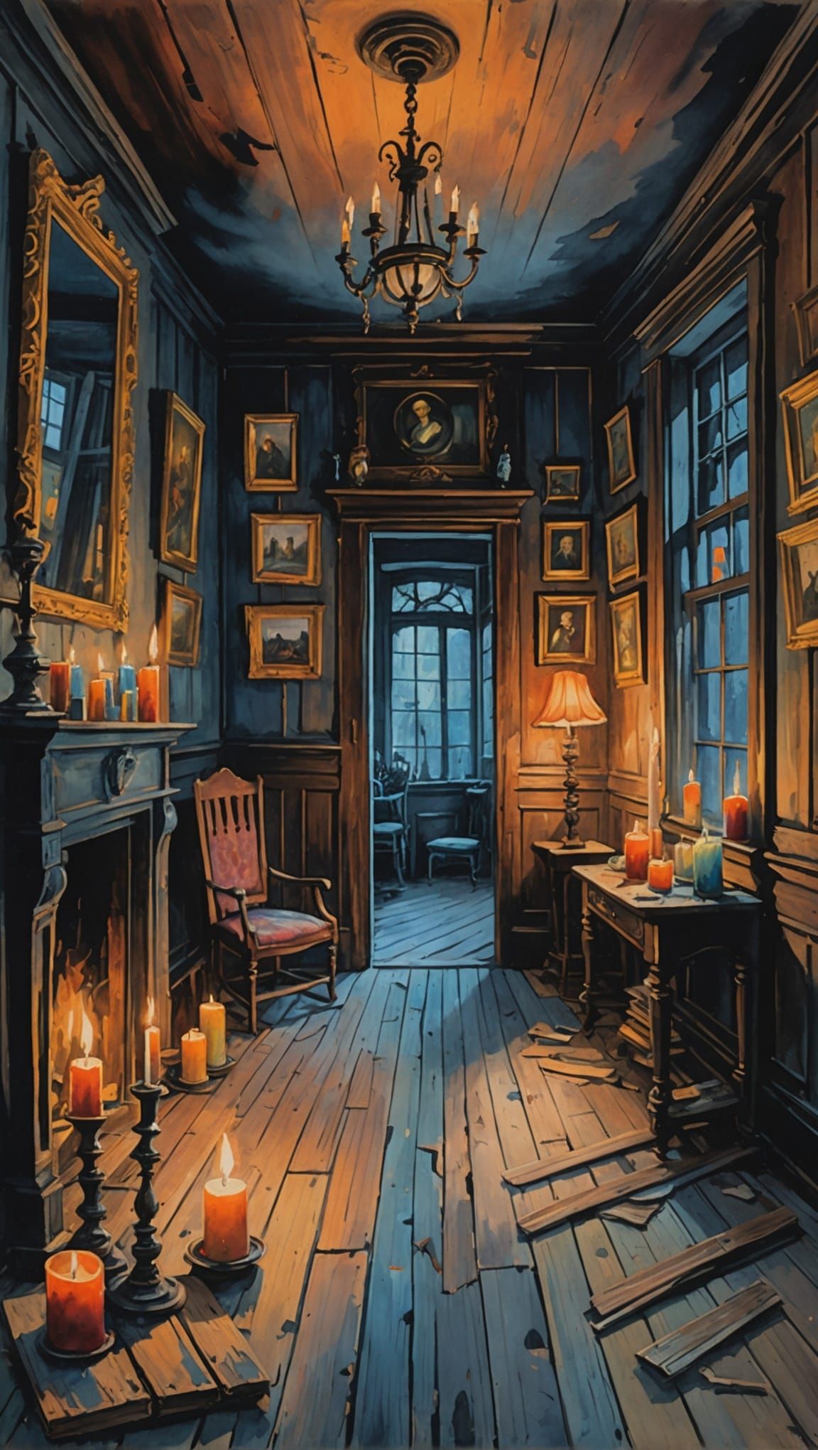 Haunted House Interior in Gouache Style