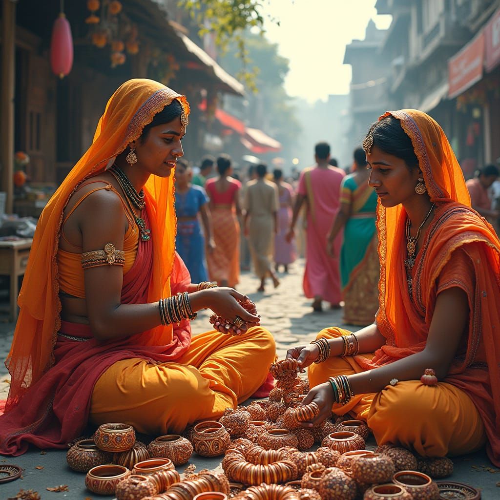 Vibrant Bangle Sellers at the Temple Fair