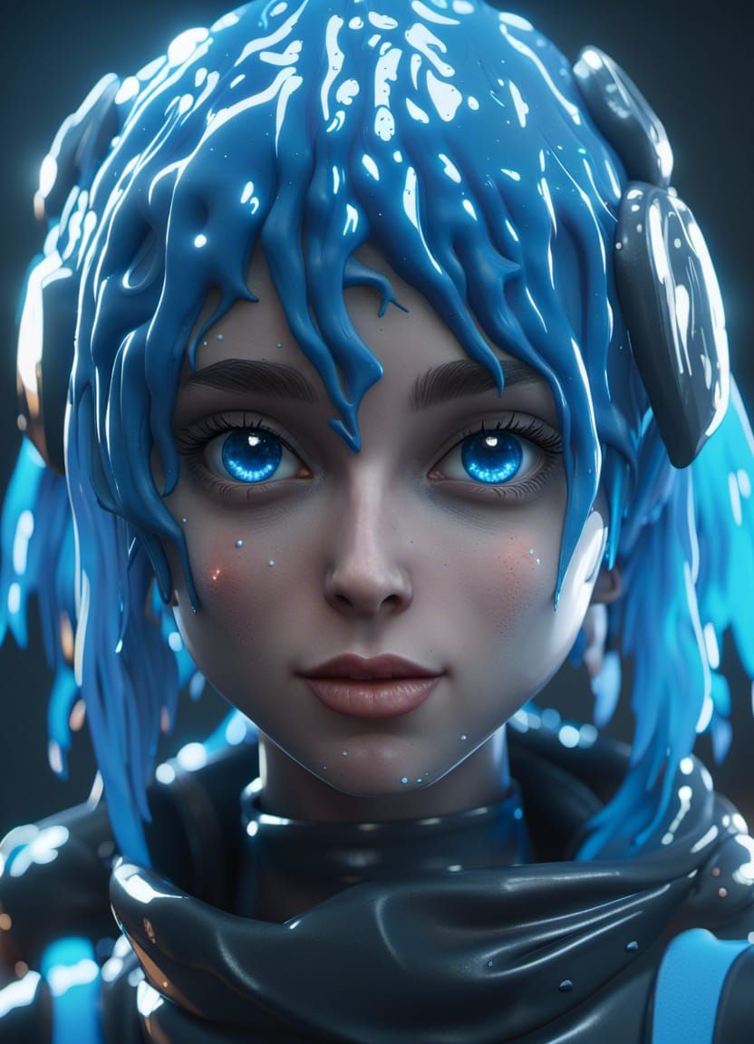 Blue Slime Girl in 3D Game Cinematic Style