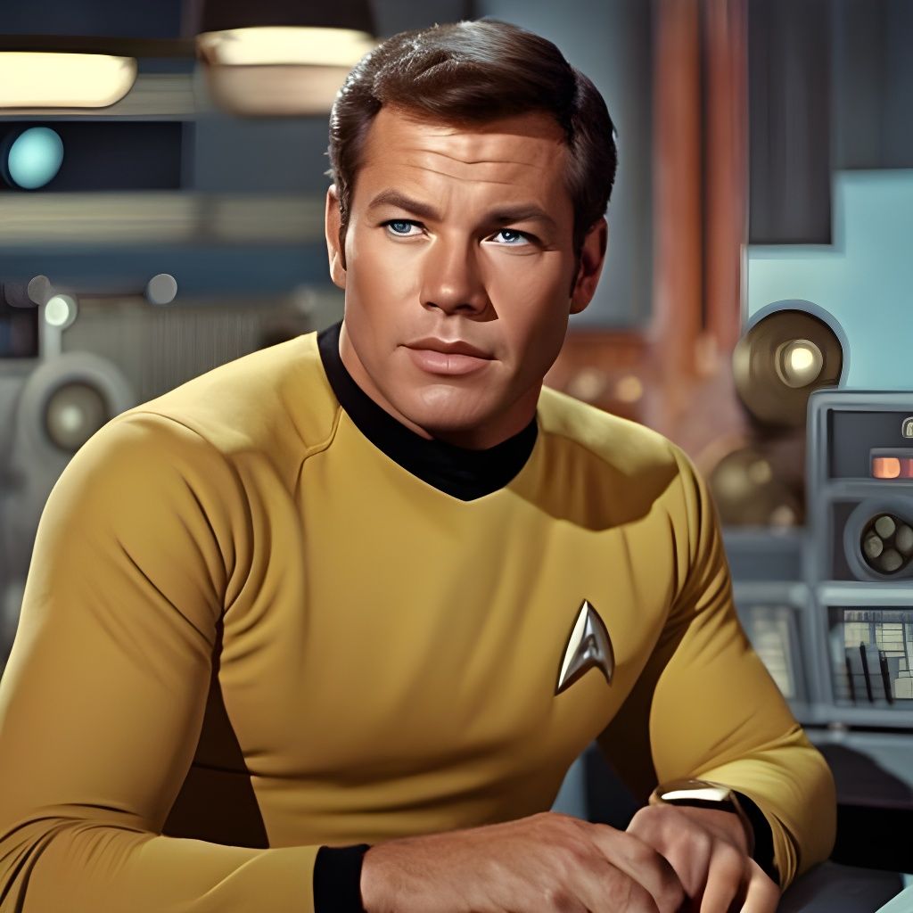James Kirk on USS Enterprise Bridge in 1960s Style