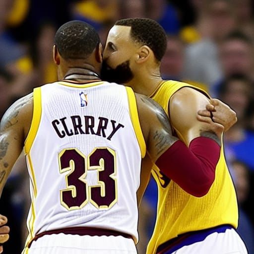 Lebron James and Stephen Curry Kissing