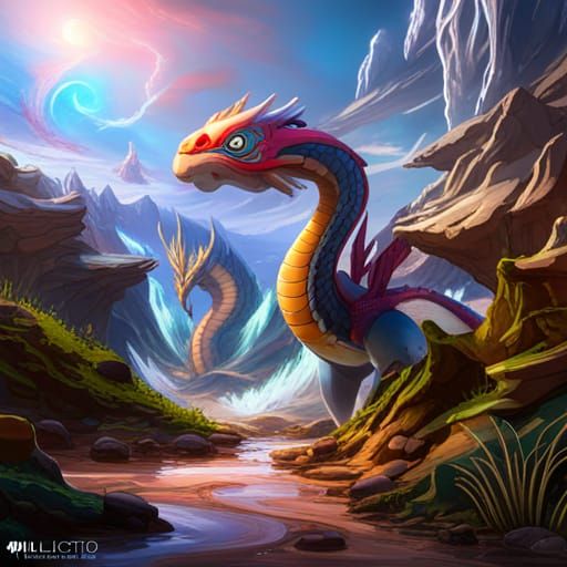 Milotic Gabumon Gryphon Fantasy Concept Art