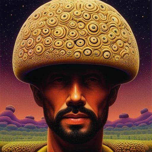 Surreal Druid Portrait with Mushroom Head