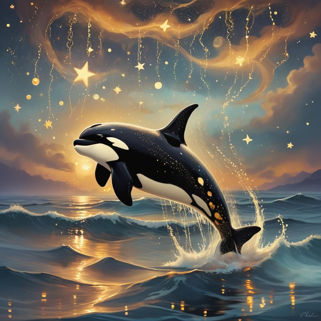 Majestic Orca Leaps in Mystical Twilight Ocean