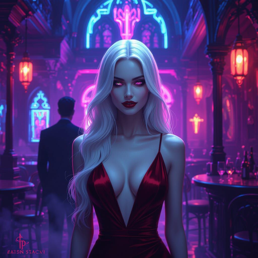 Darkly Elegant Retrowave Nightclub Digital Painting