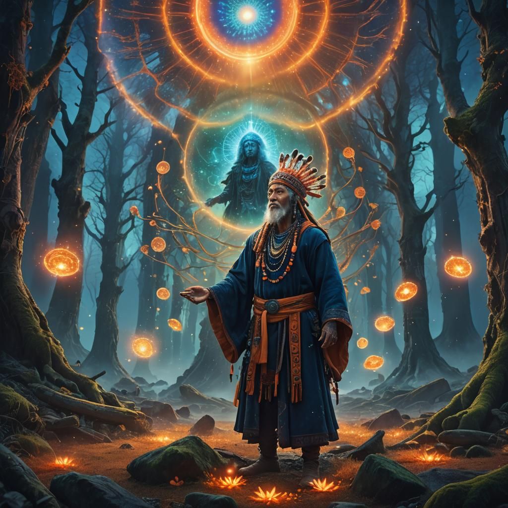 Mystical Shaman in Trance: Surreal Fantasy Concept Art