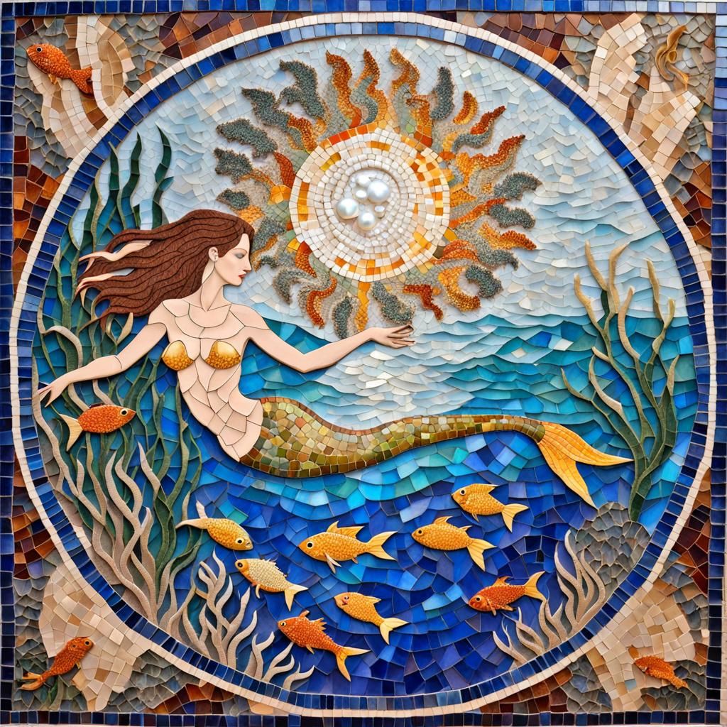Underwater Mermaid Mosaic Art in Gaudi Style