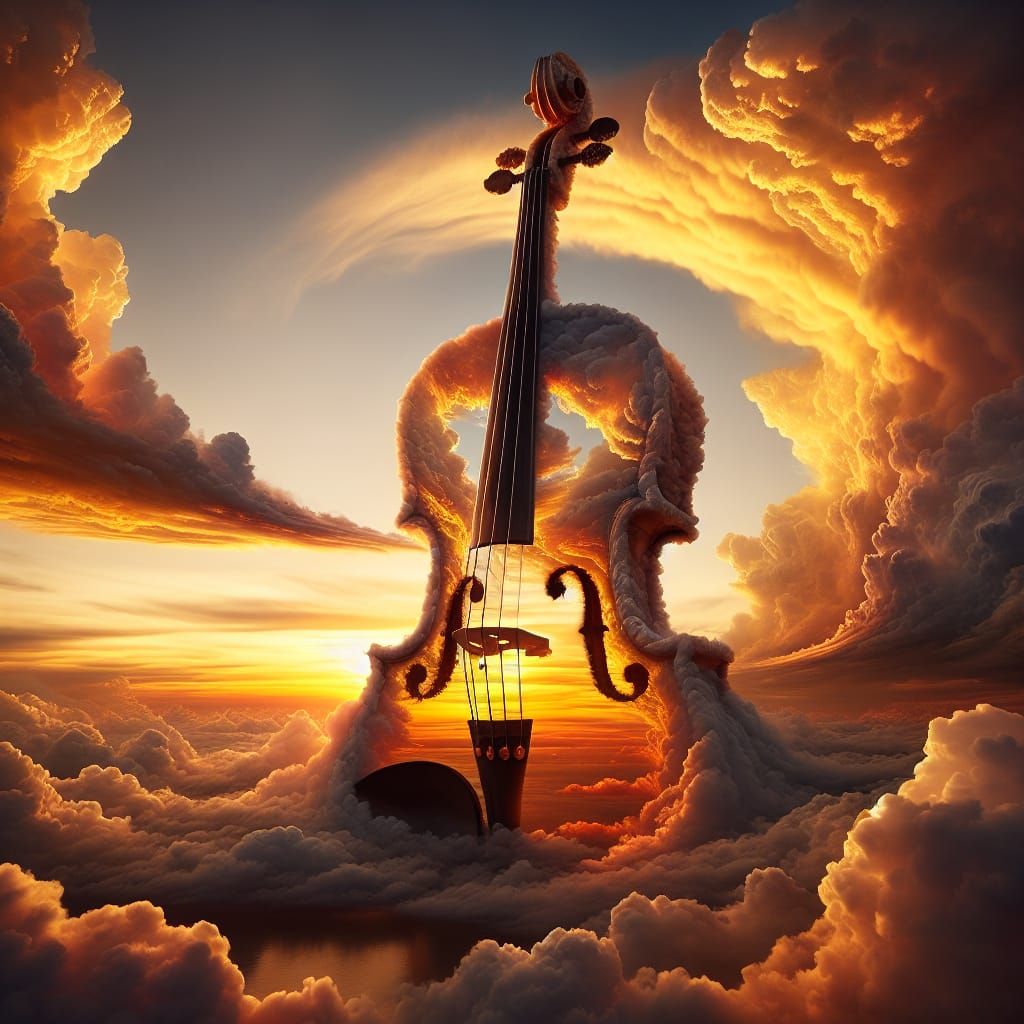Magical Violin in a Sunset Cloudscape