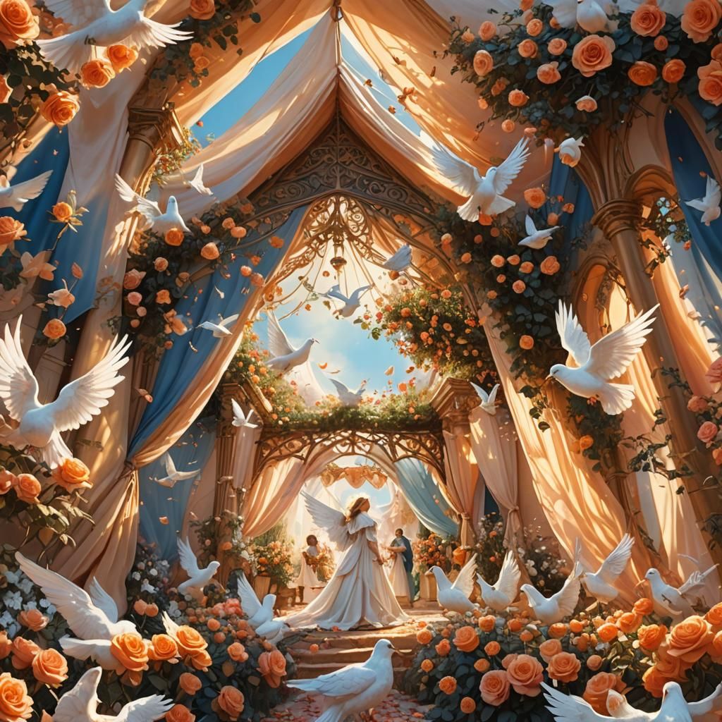 Heavenly Angels in Rose Garden: Matte Painting