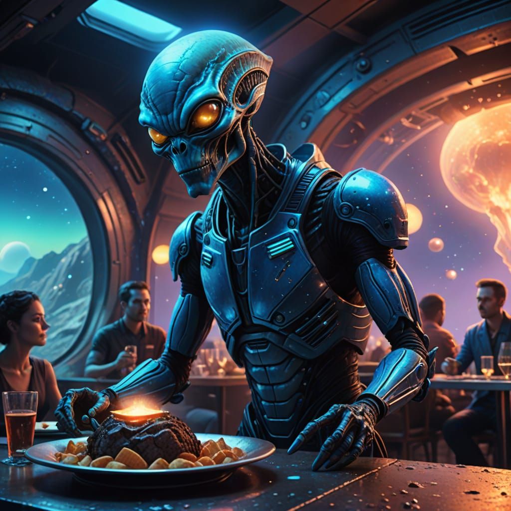 Alien Restaurant on Asteroid in Sci-Fi Digital Art
