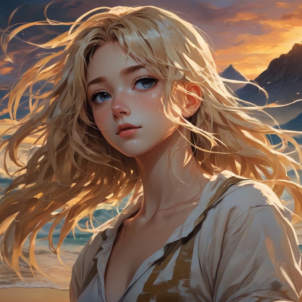 Anime Girl with Blonde Hair in Acrylic Style