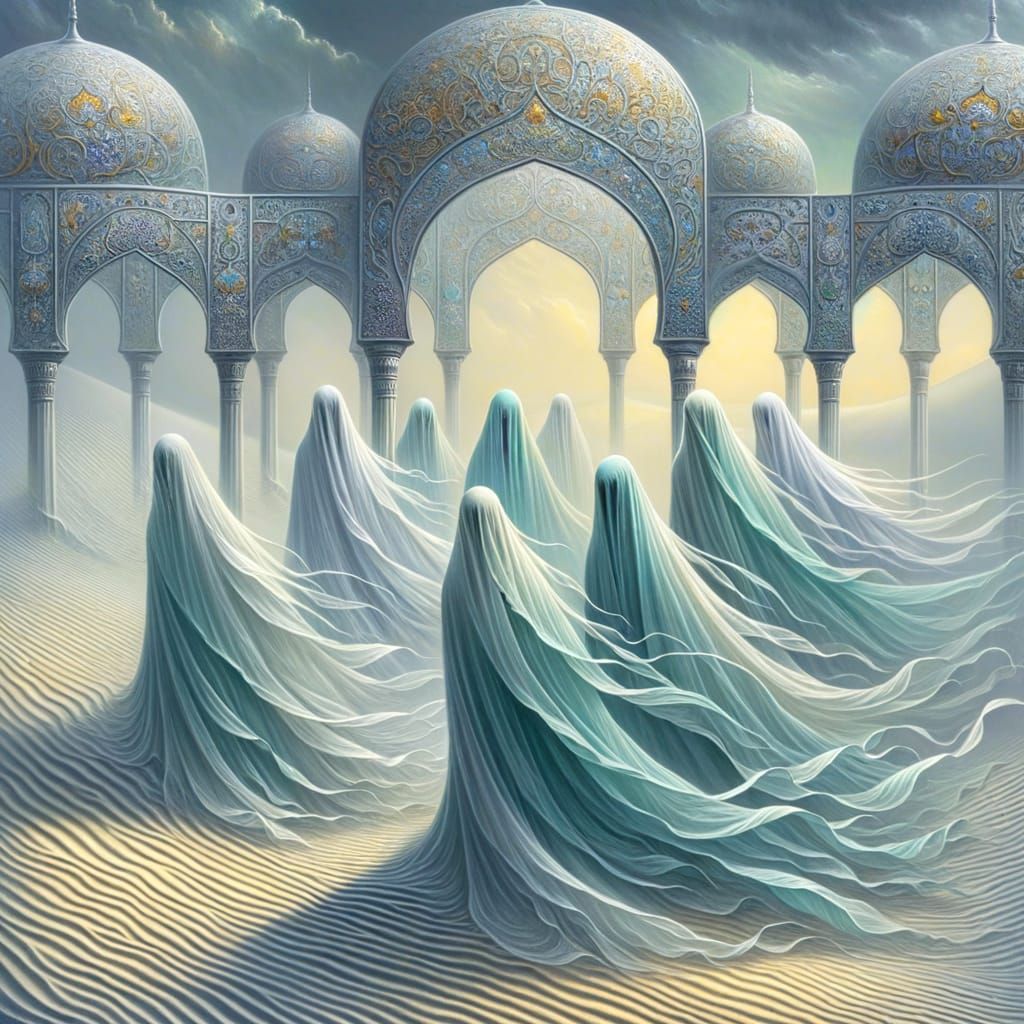 Ethereal Figures Amidst Enchanted Domes