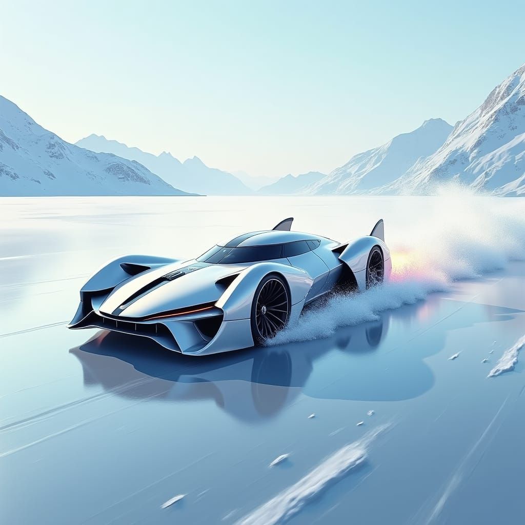 Futuristic Ice Car Drifting with Rocket Boosters