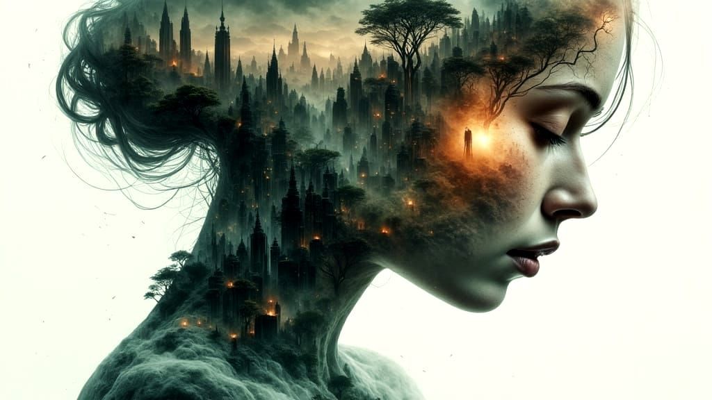 Abstract Double Exposure Portrait of a Woman