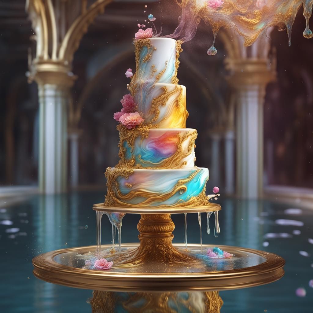 Ethereal Fantasy Wedding Cake in Rococo Art Style