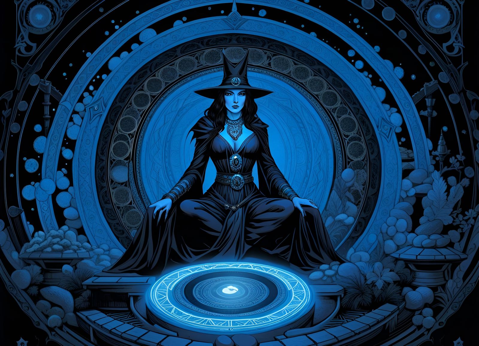 Sorceress Protected by Blue Magic: Digital Art