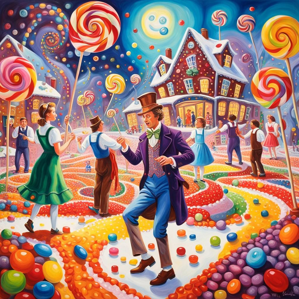 Willy Wonka's Factory Workers as Oil Painting