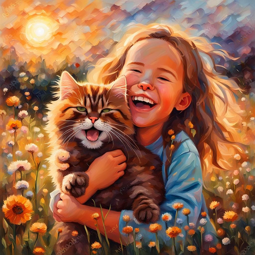 Happy with her angora cat and the other way around