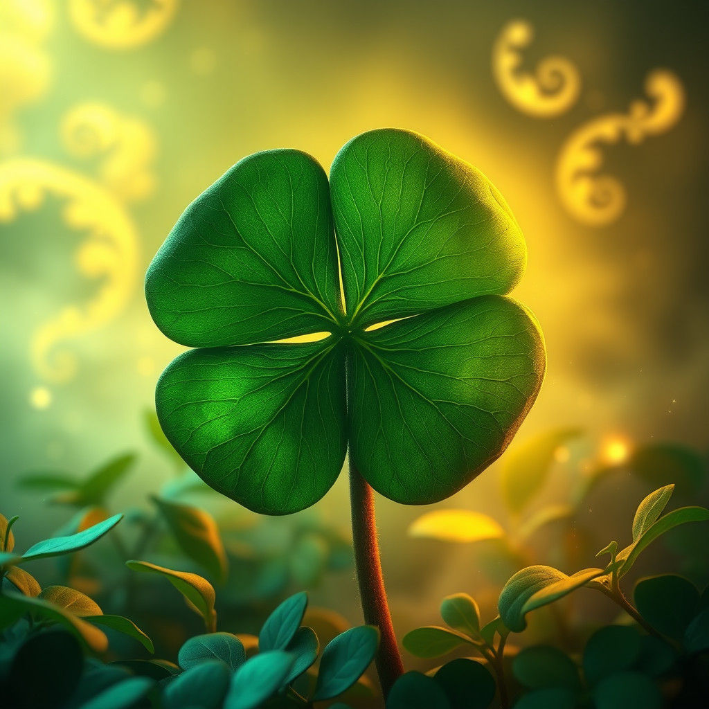 Mystical Four-Leaf Clover in Fantasy Landscape