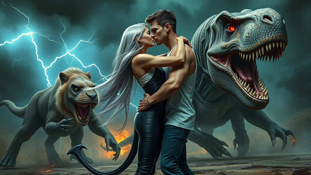Passionate Kiss Under Ominous Skies