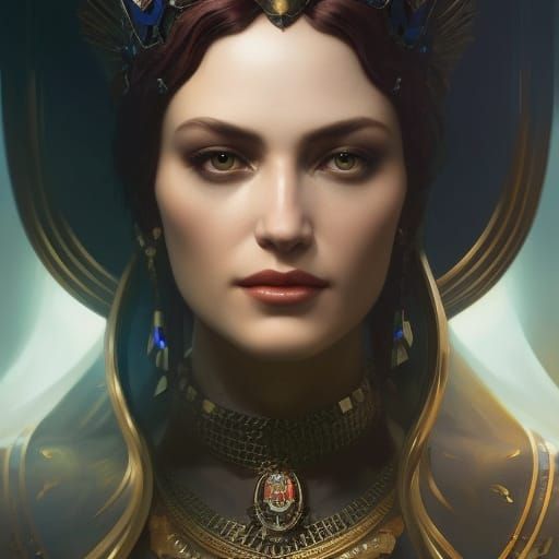 Queen of Spades: Hyperdetailed Portrait in Art Nouveau Style