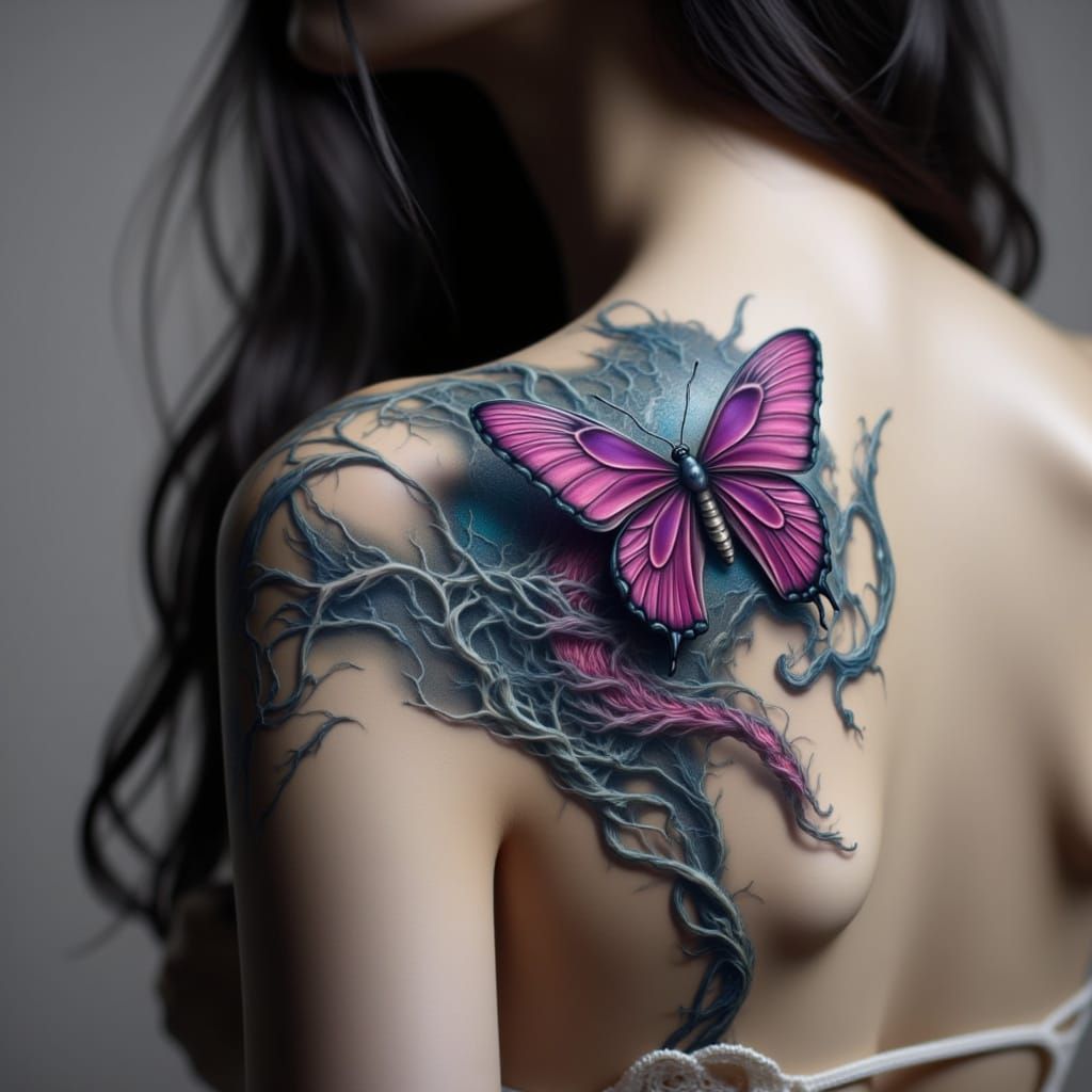 Hyper-Realistic 3D Butterfly Tattoo Art
