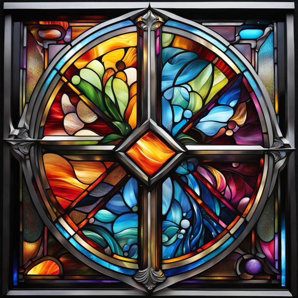 Stained Glass Depiction of the Four Elements in Graffiti Sty...