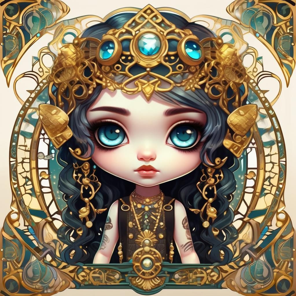 Art Nouveau Punk Chibi Goddess: Digital Masterpiece