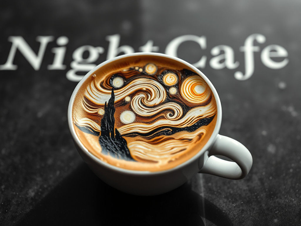 Starry Night Coffee: Latte Art in Porcelain Cup
